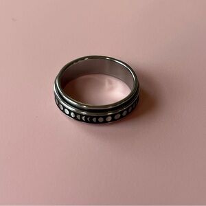 Silver and Black Moon Phase Spinning Fidget Ring